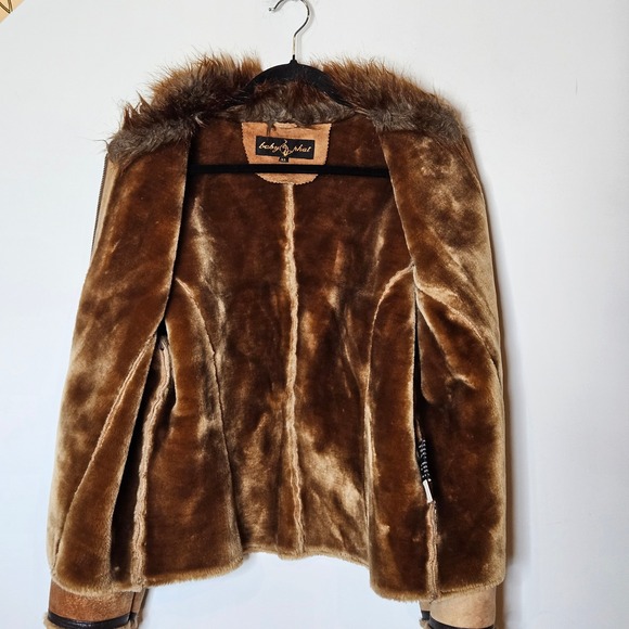 Baby Phat Vintage Genuine‎ Leather Faux Fur Collar Suede Zip Jacket XL Y2K Retro - Picture 8 of 10